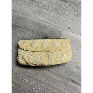 Magid Hand Beaded in France Vintage White Clutch Satin Lining Bridal Evening